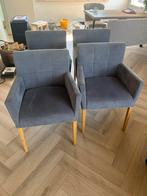 4 grijze stoffen eetkamerstoelen, Huis en Inrichting, Stoelen, Ophalen, Hout, Gebruikt, Vier