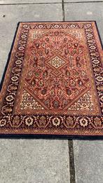 Vintage wollen tapijt,donkerblauw,T5,120x180,wol,laagpolig., Gebruikt, 100 tot 150 cm, Vierkant, Crème