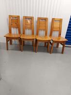 4 jaren 70 grenen eetkamerstoelen ., Huis en Inrichting, Stoelen, Ophalen, Gebruikt, Bruin