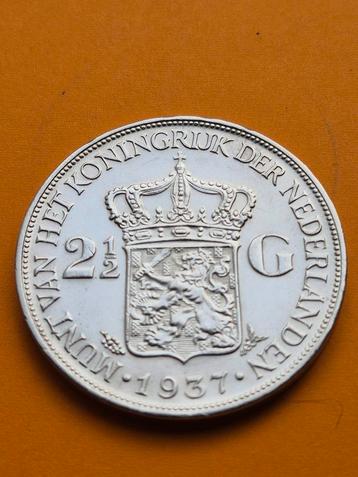 2 1/2 Gulden 1937 - Wilhelmina - Zilver schitterend beschikbaar voor biedingen
