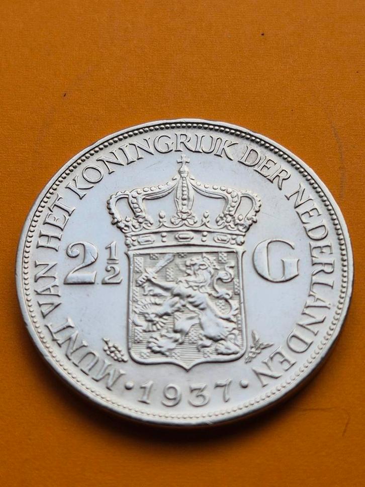 2 1/2 Gulden 1937 - Wilhelmina - Zilver schitterend, Postzegels en Munten, Munten | Nederland, Losse munt, 2½ gulden, Koningin Wilhelmina