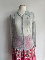 Vintage lichtgroene mesh geborduurde blouse, Vintage, Vintage, Ophalen of Verzenden, Zo goed als nieuw