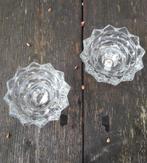 2 vintage glazen kaarsenstanders Reims France jaren 60 / 70, Overige materialen, Ophalen of Verzenden, Zo goed als nieuw, Kandelaar