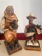 Papier-maché beelden van man en vrouw met dieren, Ophalen of Verzenden