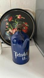 Emaille petroleum kan blauw oud vintage antiek 1 liter, Ophalen of Verzenden
