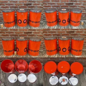 3 oranje Brabantia grote vintage keukenblikken voorraadblik beschikbaar voor biedingen