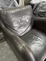 2 leren loungefauteuils + hocker, Huis en Inrichting, Fauteuils, Ophalen, Gebruikt, Klassiek, 75 tot 100 cm