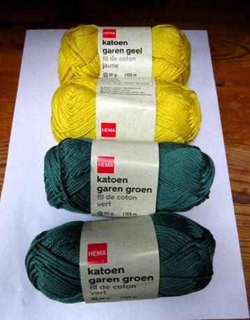 2 Bolletjes geel 2 bolletjes groen katoen haak of breigaren beschikbaar voor biedingen