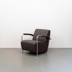 2x Leolux Scylla Fauteuil Laag Bruin/Wit/Zwart Stof - Streep, Huis en Inrichting, Fauteuils, Niet ingevuld, Metaal, Niet ingevuld