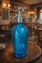 Antieke franse siphon blauwe spuitfles met gravure, Ophalen of Verzenden