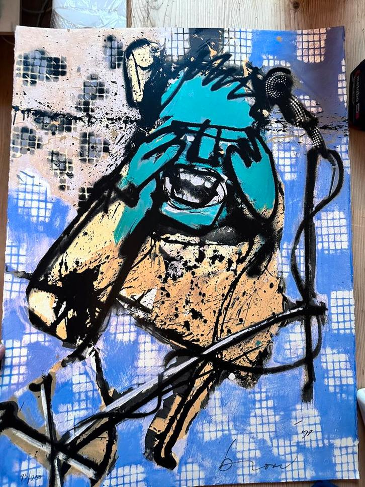 Zeefdruk van Herman Brood. Titel: Het Bandje ( De Zanger ), Antiek en Kunst, Kunst | Litho's en Zeefdrukken, Ophalen of Verzenden