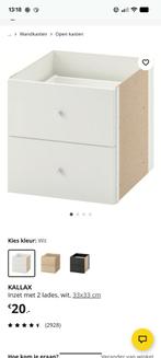 kallax inzet met twee laden ikea wit, Ophalen, Minder dan 50 cm, 1 of 2 laden, Zo goed als nieuw