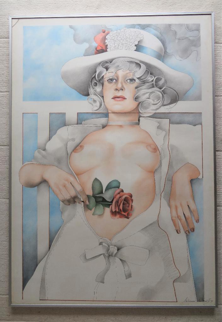 Adriaan de Kruiff tekening vrouw met roos, Antiek en Kunst, Kunst | Tekeningen en Foto's, Ophalen of Verzenden