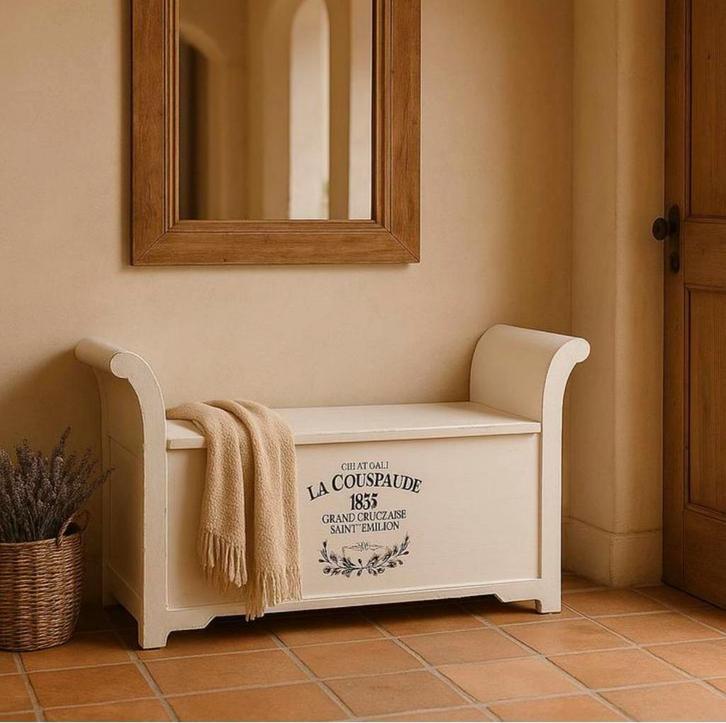 Shabby-chic bankje/ kistbankje van Loberon, Ophalen, Minder dan 75 cm, Shabby-chic, Tweepersoons