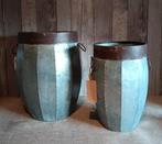 Zinken tonnen met roestkleurige rand, Tuin en Terras, Bloempotten, Canadezenlaan 4 Dokkum, Rond, La Rentree, Ophalen of Verzenden