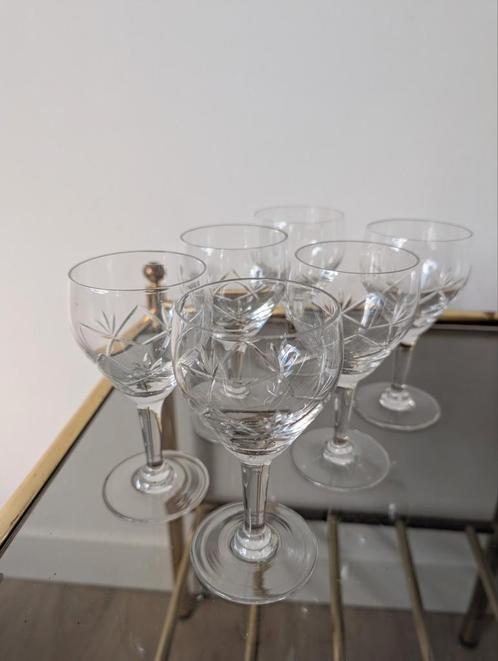 Antieke Geslepen Wijnglazen (6 stuks), Antiek en Kunst, Antiek | Glas en Kristal, Ophalen of Verzenden