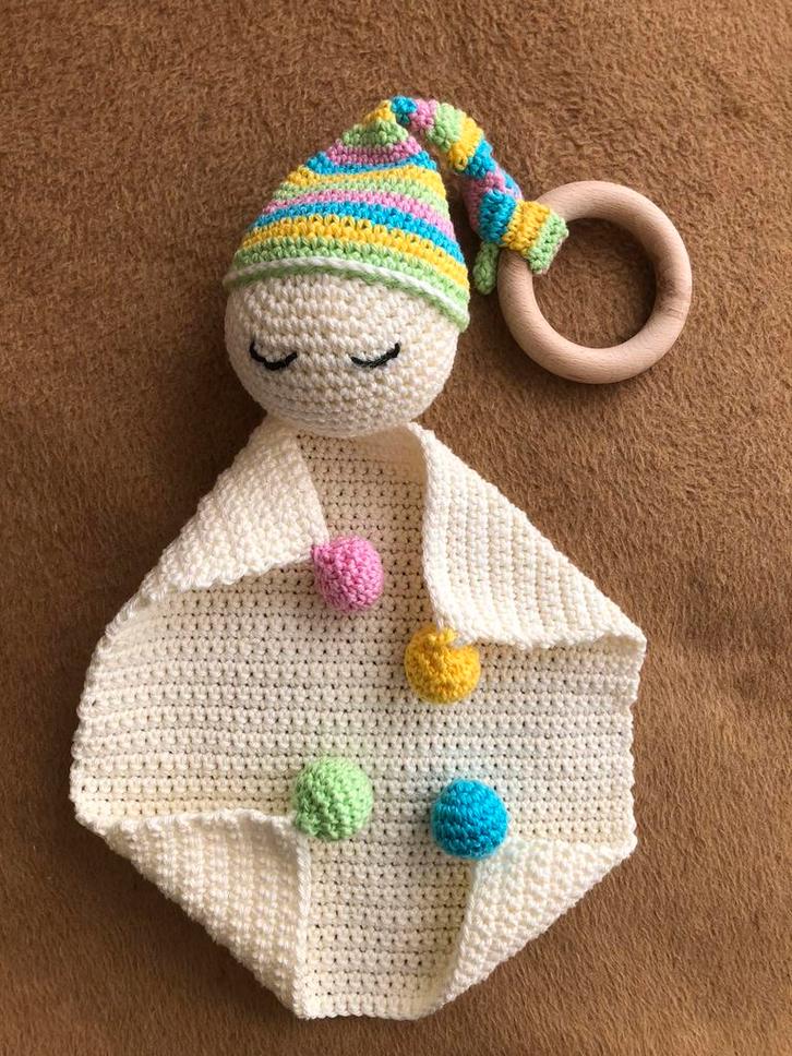 Vrolijk Kroel/Knuffel doekje met rammelkraal en bijtring, Kinderen en Baby's, Kraamcadeaus en Geboorteborden, Nieuw, Kraamcadeau