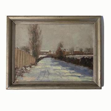 Schilderij David Schulman 38x29,5 cm. dorpsgezicht sneeuw