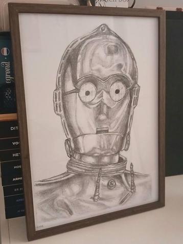 Star Wars tekening C3PO handgemaakt (inc. lijst) beschikbaar voor biedingen
