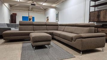 Bruin gemêleerde Montel design hoekbank + hocker 280x290 cm  beschikbaar voor biedingen