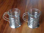 theeglas met rvs houder, twee stuks, Huis en Inrichting, Keuken | Servies, Ophalen of Verzenden, Zo goed als nieuw, Overige stijlen