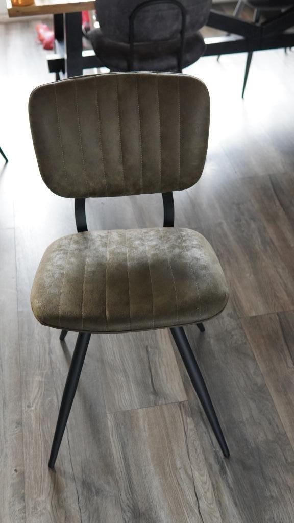 Comfortabele stoel in groen/bruin-grijze lederlook, Huis en Inrichting, Stoelen, Gebruikt, Eén, Metaal, Stof, Overige kleuren