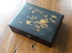 Zwarte lakdoos met 4 kaartdoosjes gevuld met fiches, oosters, Antiek en Kunst, Ophalen of Verzenden