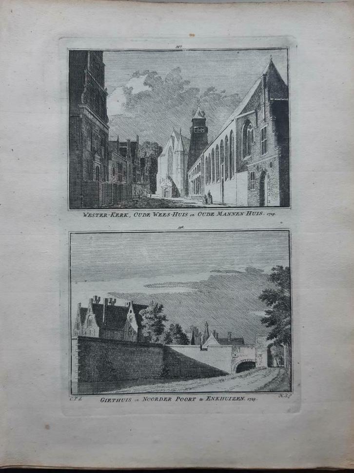397-398*/ Westerkerk Weeshuis Giethuis Oude mannen Enkhuizen, Antiek en Kunst, Kunst | Etsen en Gravures, Ophalen of Verzenden