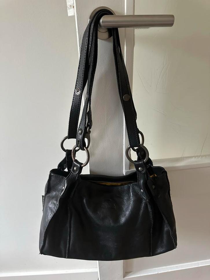 Fred de la Bretoniere Zwarte Leren Tas, Sieraden, Tassen en Uiterlijk, Tassen | Damestassen, Gebruikt, Handtas, Zwart, Ophalen of Verzenden