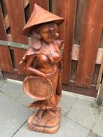 Handgesneden houten beeld Indonesisch meisje - 99cm, Antiek en Kunst, Kunst | Beelden en Houtsnijwerken, Ophalen