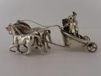 Zilveren miniatuur strijdwagen met 4 paarden            Z195, Ophalen of Verzenden, Zilver