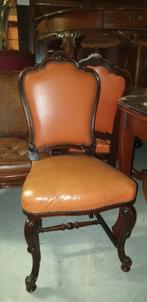 4 klassiek noten leder eetkamer stoelen, Antiek en Kunst, Antiek | Meubels | Stoelen en Banken, Ophalen