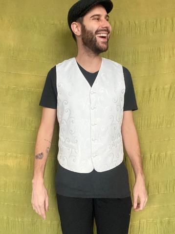 Vintage gilet / waistcoat / wit / print / medium / M /  beschikbaar voor biedingen