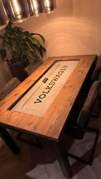 Eetkamertafel met glazen plaat en stalen poten 163x90, Huis en Inrichting, Tafels | Eettafels, Ophalen, 50 tot 100 cm, Zo goed als nieuw
