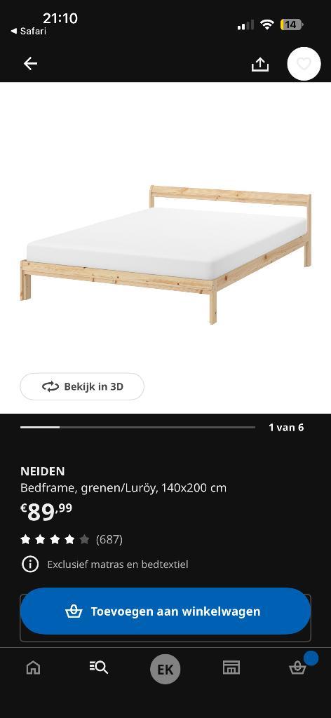 Bedframe Ikea, Huis en Inrichting, Slaapkamer | Bedden, Gebruikt, Tweepersoons, 140 cm, 200 cm, Hout, Beige, Ophalen