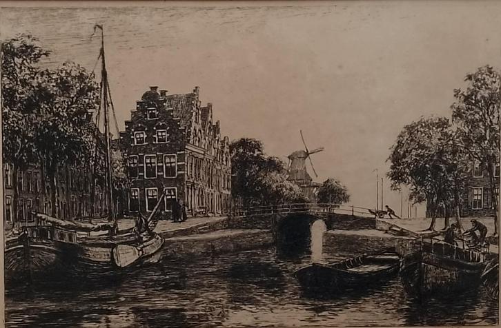 Ets van Ids Wiersma gezicht op Dokkum, Antiek en Kunst, Kunst | Etsen en Gravures, Ophalen of Verzenden