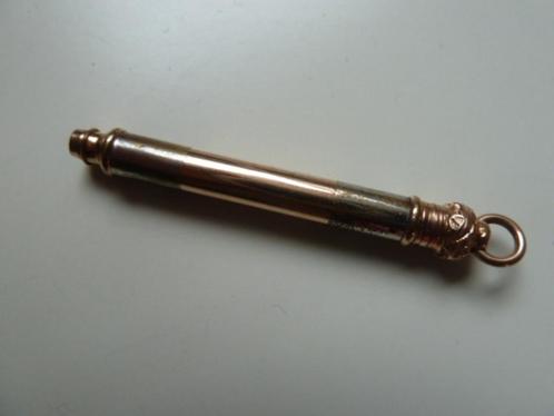 Antiek roodgoud verguld vulpotlood ca. 1900, schuifmechaniek, Verzamelen, Pennenverzamelingen, Zo goed als nieuw, Vulpotlood, Overige merken