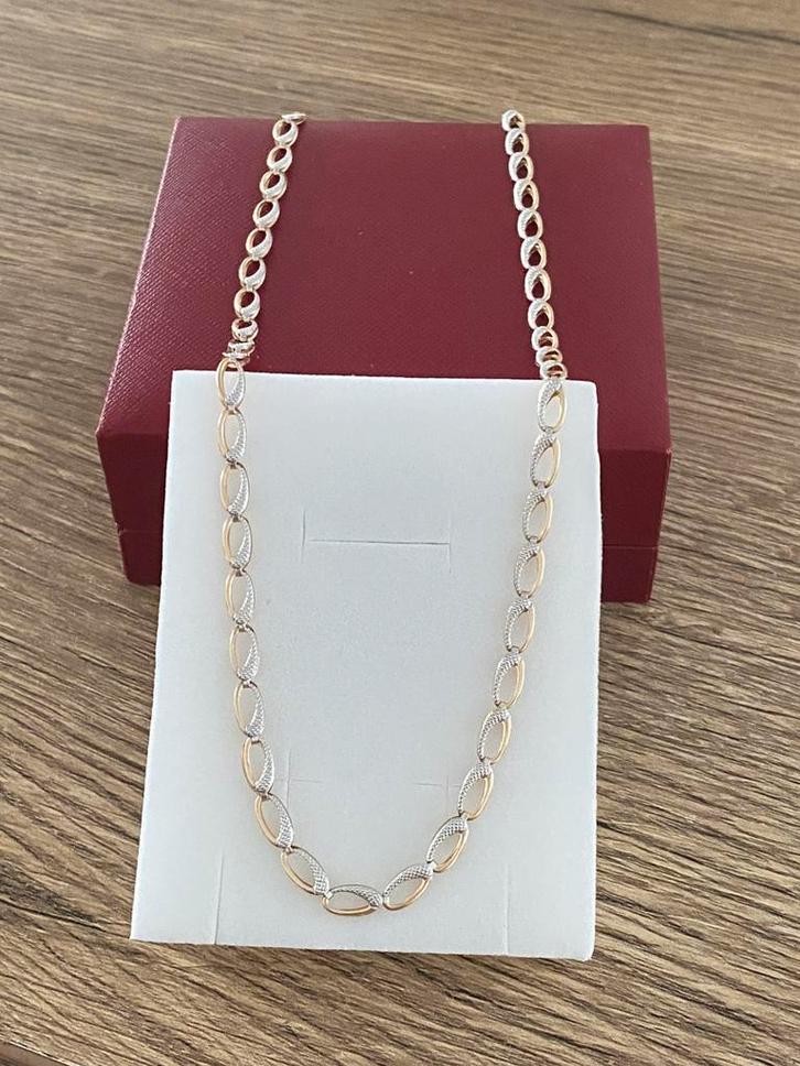 14 karaat(585) gouden ketting, wit en geel goud, Sieraden, Tassen en Uiterlijk, Kettingen, Nieuw, Goud, Goud, Ophalen of Verzenden