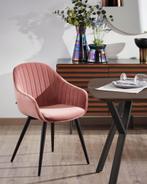 Kave Home Fabia 2 roze fluwelen stoelen /zwart stalen poten, Twee, Overige kleuren, Spanje, Nieuw