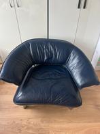 Leren fauteuil donkerblauw, Huis en Inrichting, Ophalen, Post modern, Zo goed als nieuw, 100 tot 125 cm