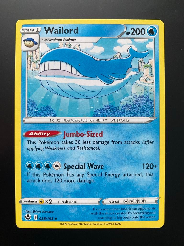 Wailord 038/195 Pokémon Sworld & Shield Lost Origin Mint, Ophalen of Verzenden, Zo goed als nieuw, Losse kaart