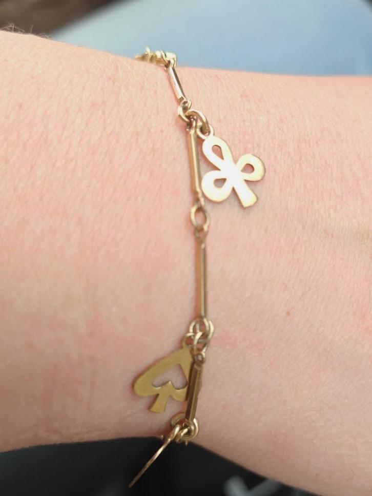 8 karaat vintage armbandje kaartsymbolen 14 k sluiting, Sieraden, Tassen en Uiterlijk, Armbanden, Zo goed als nieuw, Goud, Ophalen of Verzenden