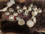 Antieke Kerstballen Set zilver met sneeuw kerst vogeltje, Antiek en Kunst, Ophalen of Verzenden