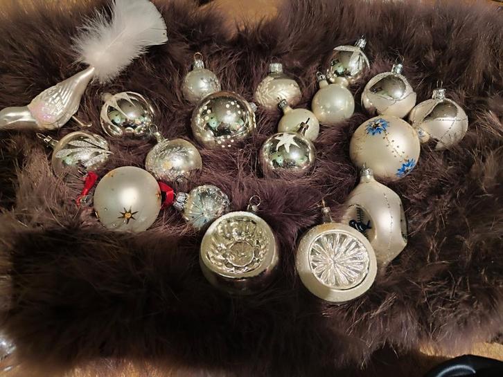 Antieke Kerstballen Set zilver met sneeuw kerst vogeltje, Antiek en Kunst, Antiek | Overige Antiek, Ophalen of Verzenden