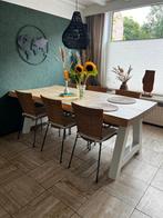 Massief Eiken Salon- & Eettafel Set - 8cm Dik Blad, Ophalen, Gebruikt, 100 tot 150 cm, 200 cm of meer
