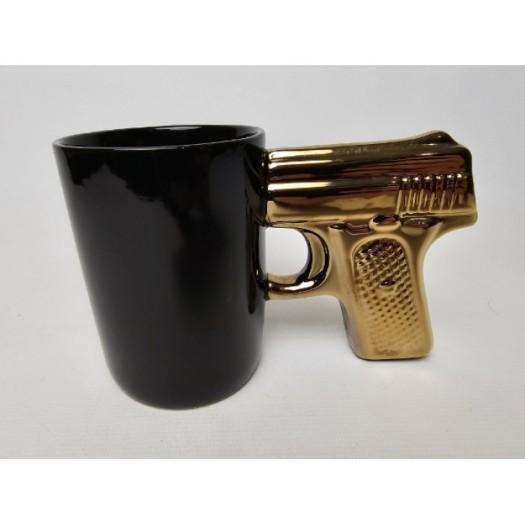 # Mok pistool goud of zilver erg leuk voor op je werk, Huis en Inrichting, Keuken | Servies, Zo goed als nieuw, Kop(pen) en/of Schotel(s)