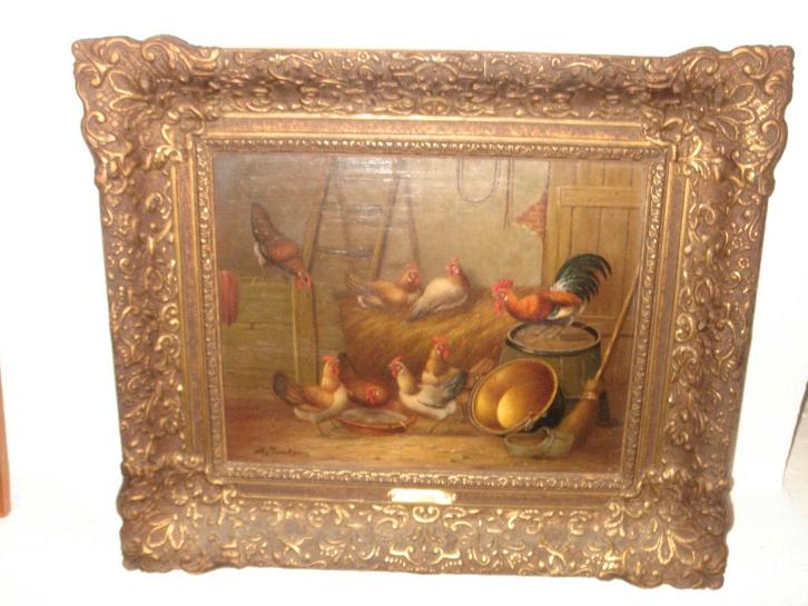 Hermanus van Tankeren (1900 - 1980), In the barn -  chickens, Antiek en Kunst, Kunst | Schilderijen | Klassiek, Ophalen of Verzenden