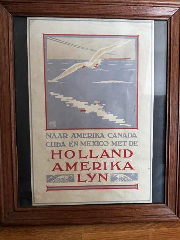 Ingelijst vintage affiche – Holland Amerika Lijn beschikbaar voor biedingen