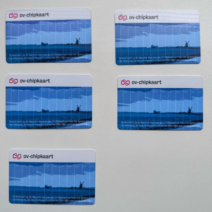 5 X Anonieme OV-chipkaarten, Tickets en Kaartjes, Trein, Bus en Vliegtuig, Eén persoon, Algemeen kaartje, Bus, Metro of Tram