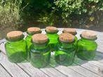 Voorraadpotten kurk deksel groen glas glazen potten vintage, N, Pot, Bus of Blik, Ophalen of Verzenden, Glas